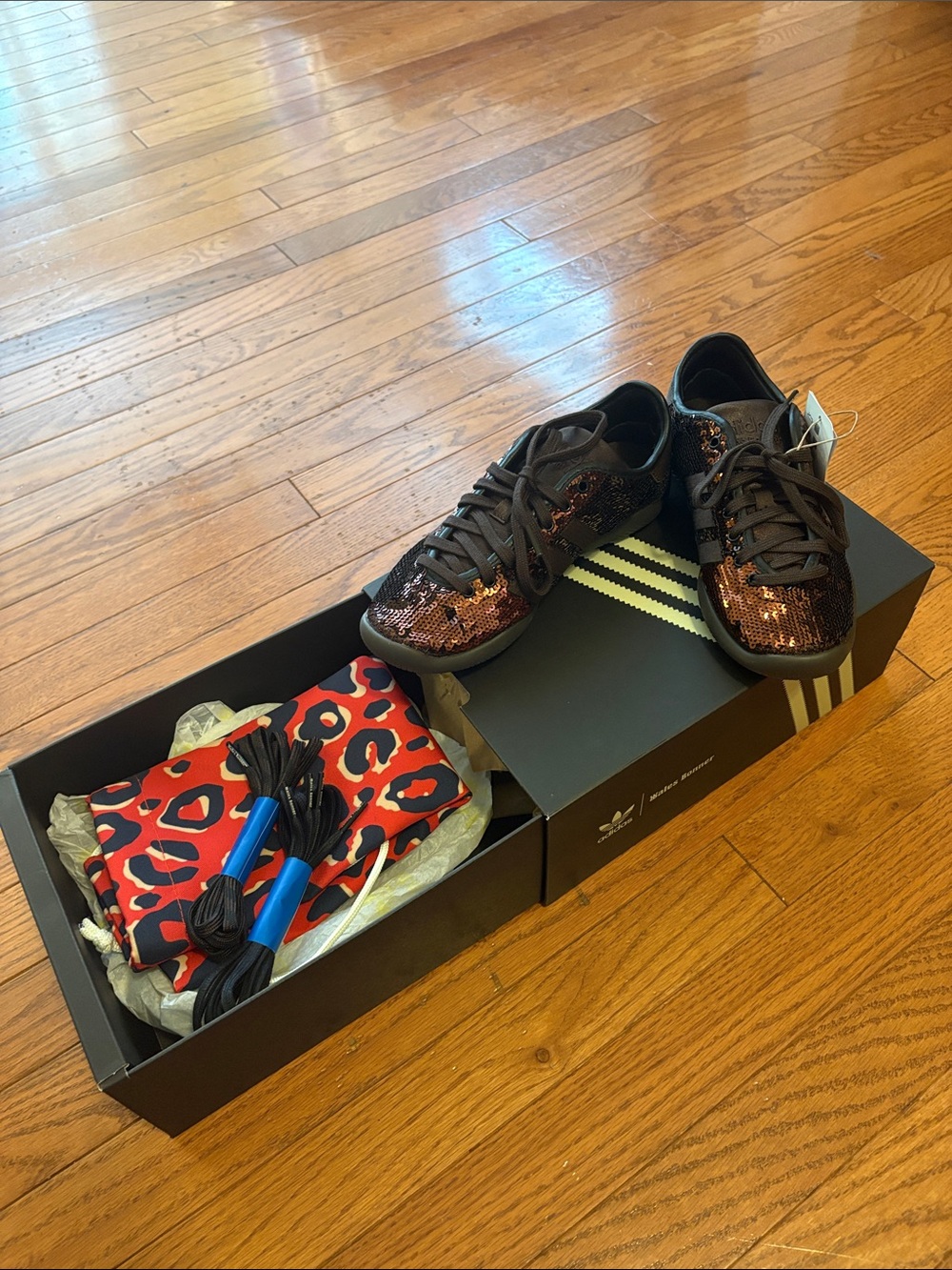Unworn adidas Wales Bonner Karintha Sequin Sneakers in Dark Brown